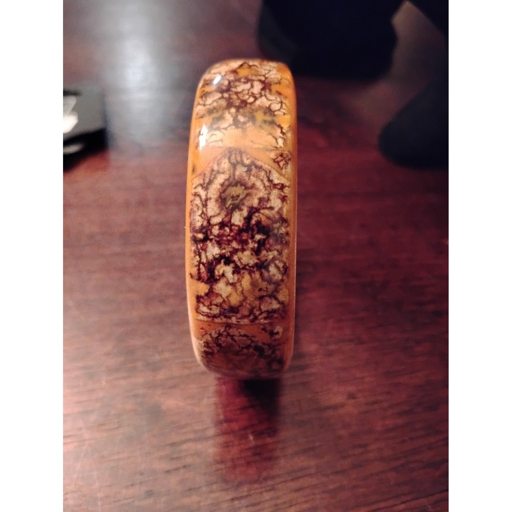 Vintage Amber Brown Marbled Resin Bangle Bracelet Chunky Acrylic Slip On Wide